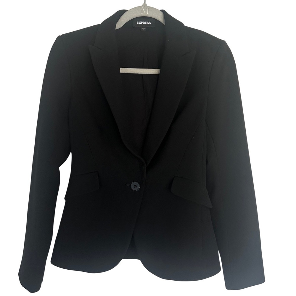Express Women’s Black Stretch Blazer – Size 2 | Tailored One-Button Work Jacket